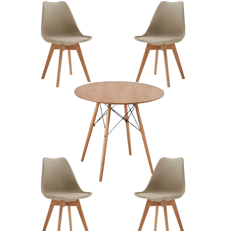 Comedor Mesa Redonda Melamina Eames Madera + Sillas Tulip 11