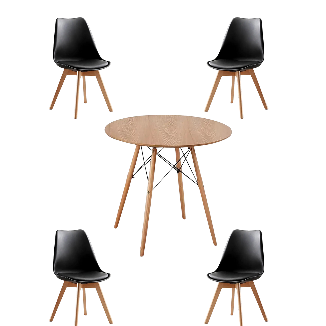 Comedor Mesa Redonda Melamina Eames Madera + Sillas Tulip 12