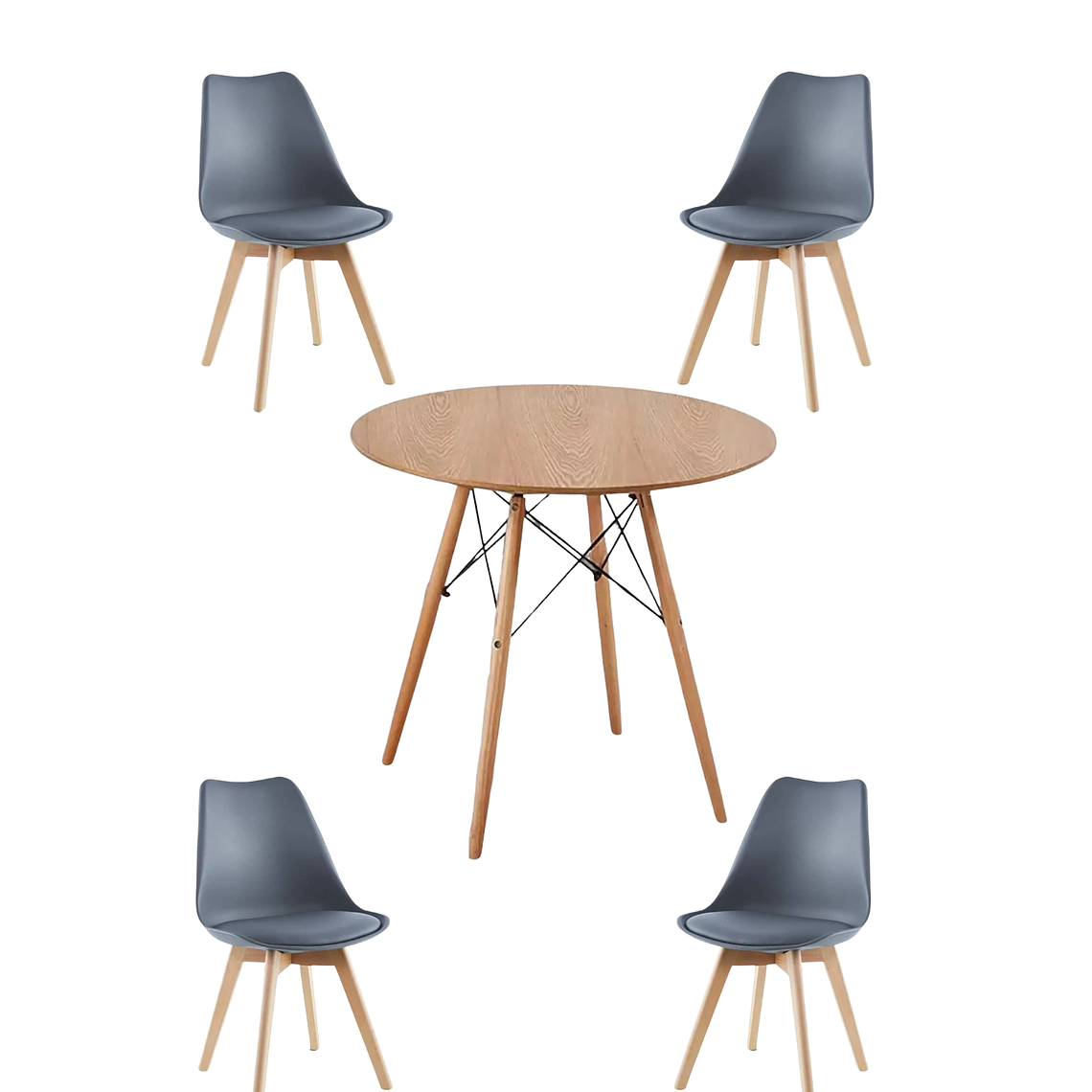 Comedor Mesa Redonda Melamina Eames Madera + Sillas Tulip 13