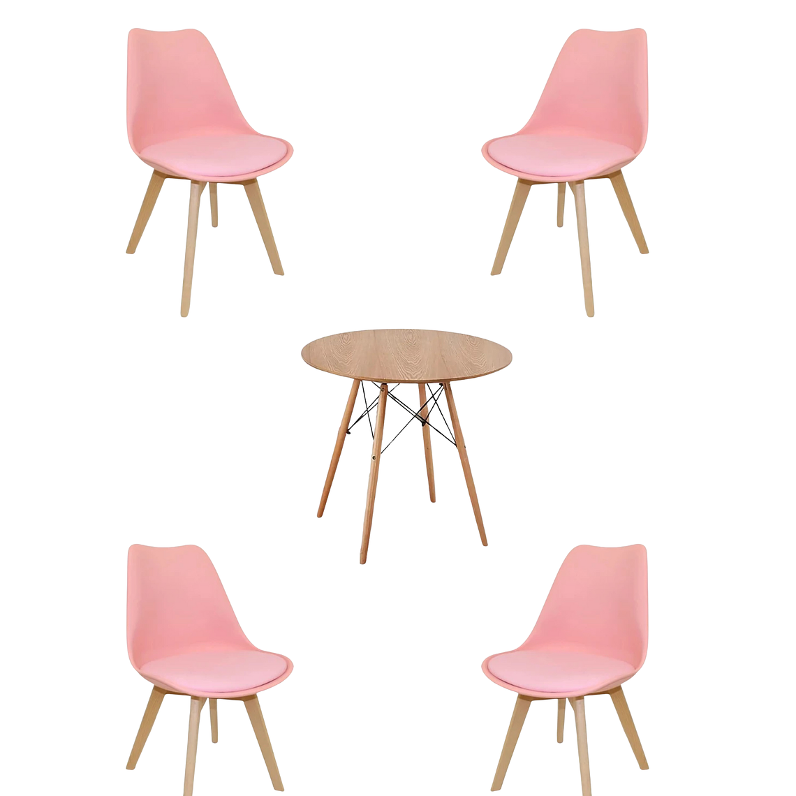 Comedor Mesa Redonda Melamina Eames Madera + Sillas Tulip 14