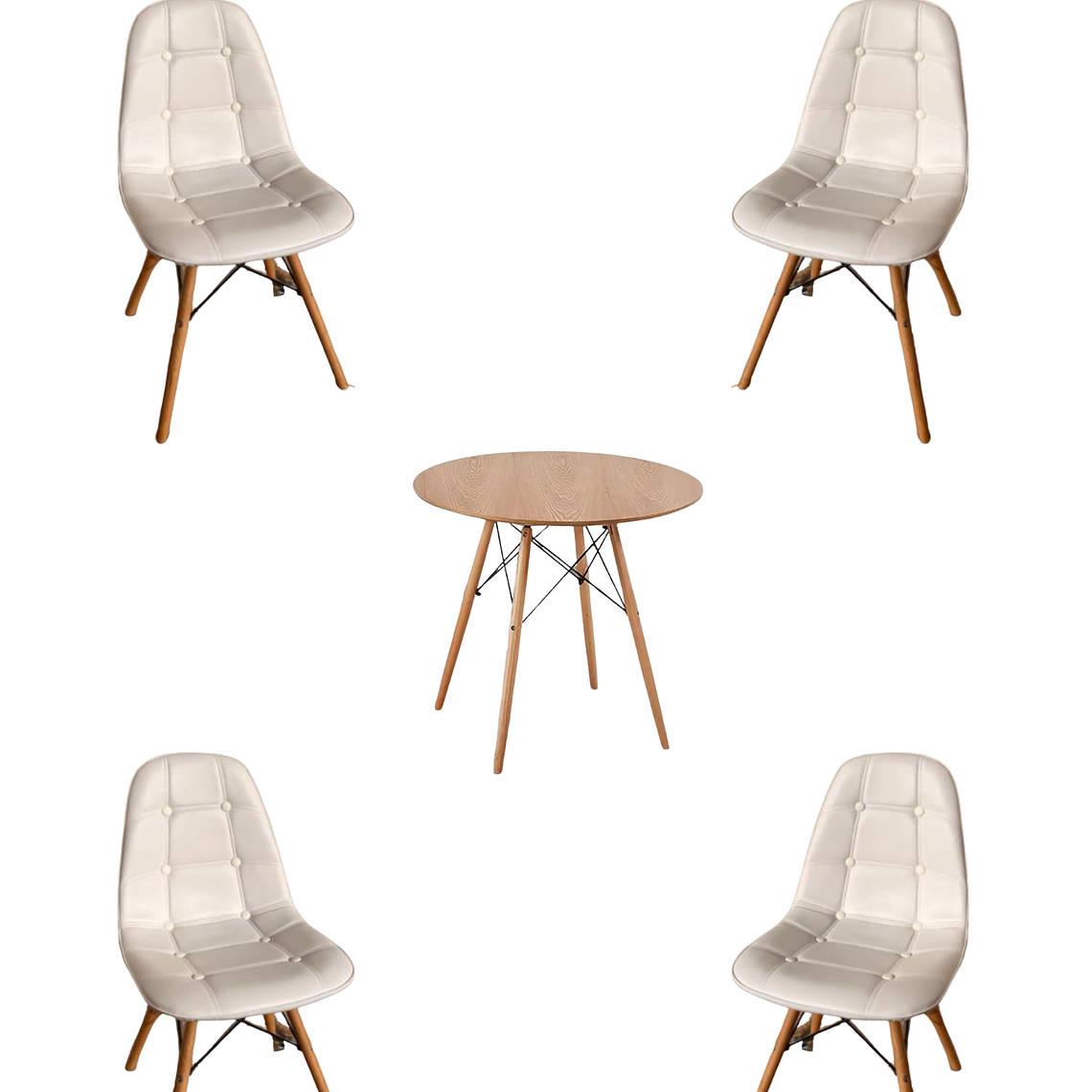 Comedor Mesa Redonda Melamina Eames Madera + Sillas Buckle 1