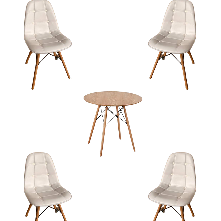 Comedor Mesa Redonda Melamina Eames Madera + Sillas Buckle 1