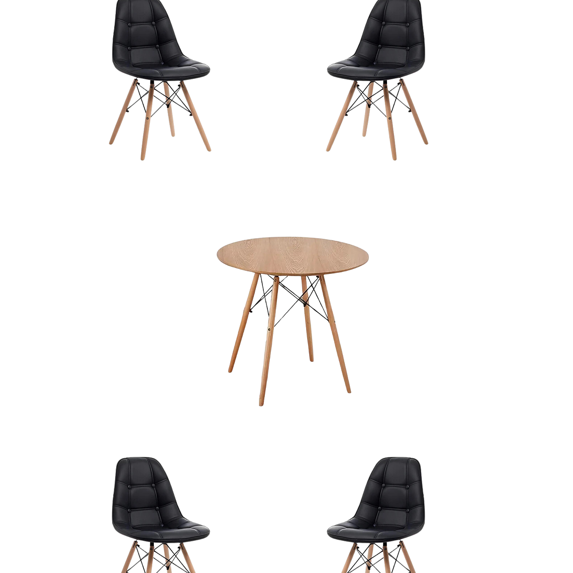 Comedor Mesa Redonda Melamina Eames Madera + Sillas Buckle 2