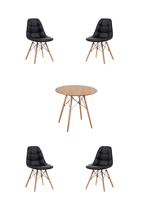 Comedor Mesa Redonda Melamina Eames Madera + Sillas Buckle