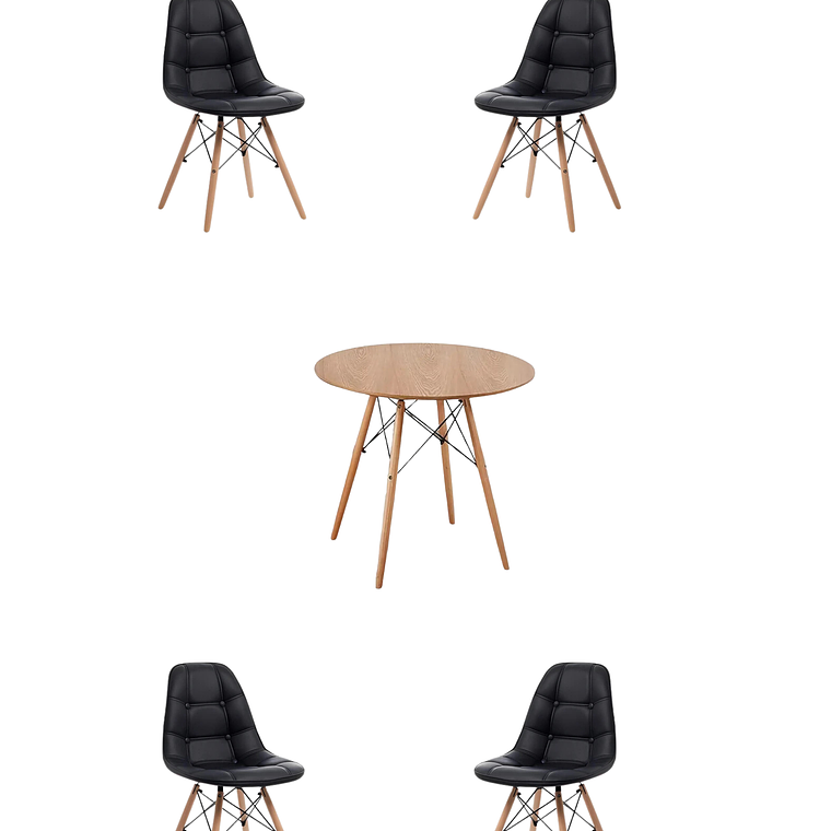 Comedor Mesa Redonda Melamina Eames Madera + Sillas Buckle 2