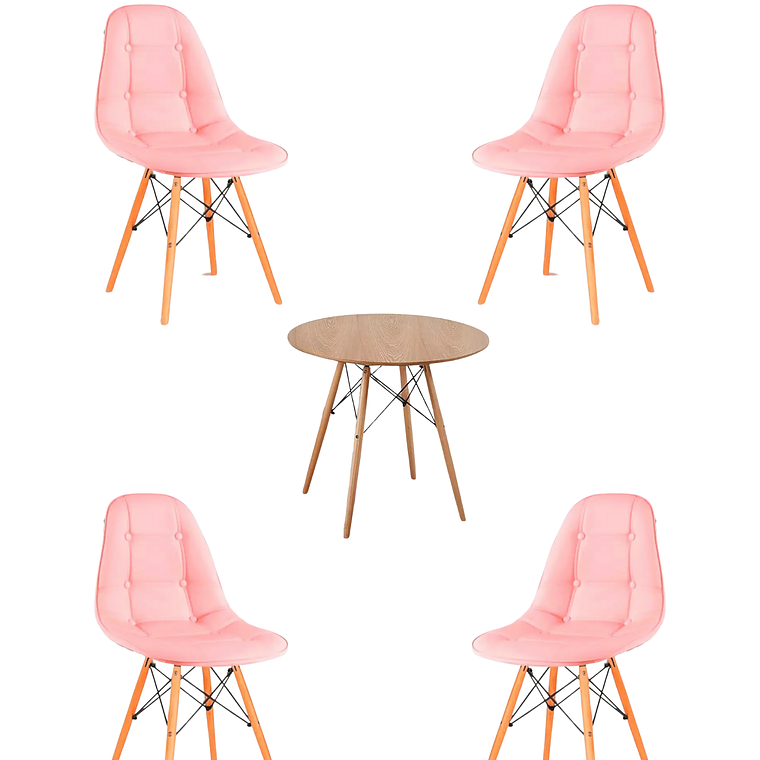 Comedor Mesa Redonda Melamina Eames Madera + Sillas Buckle 3