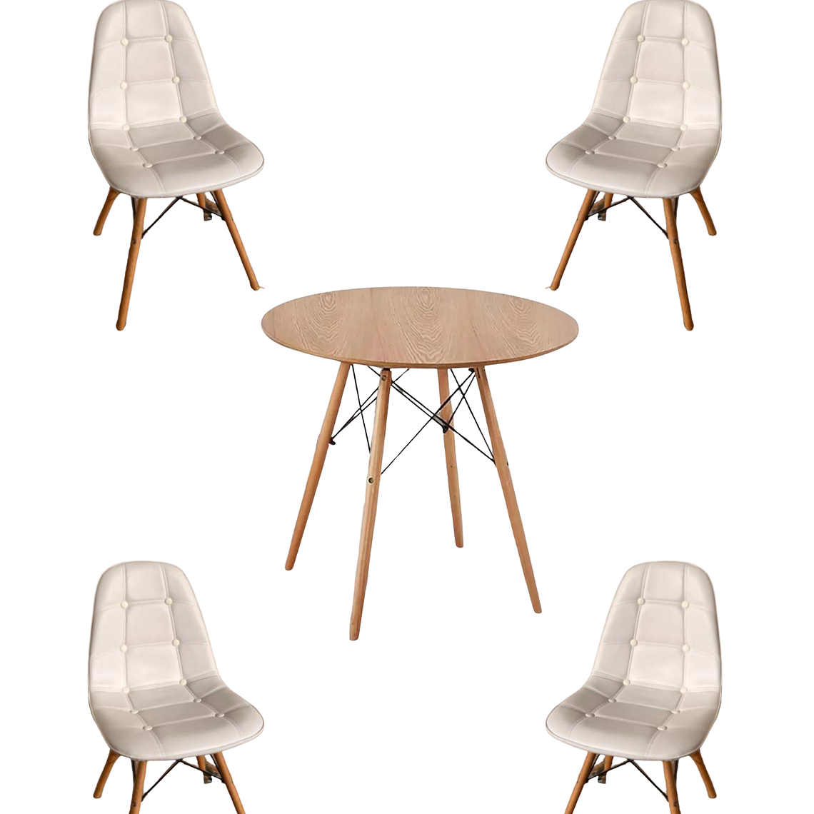 Comedor Mesa Redonda Melamina Eames Madera + Sillas Buckle 5