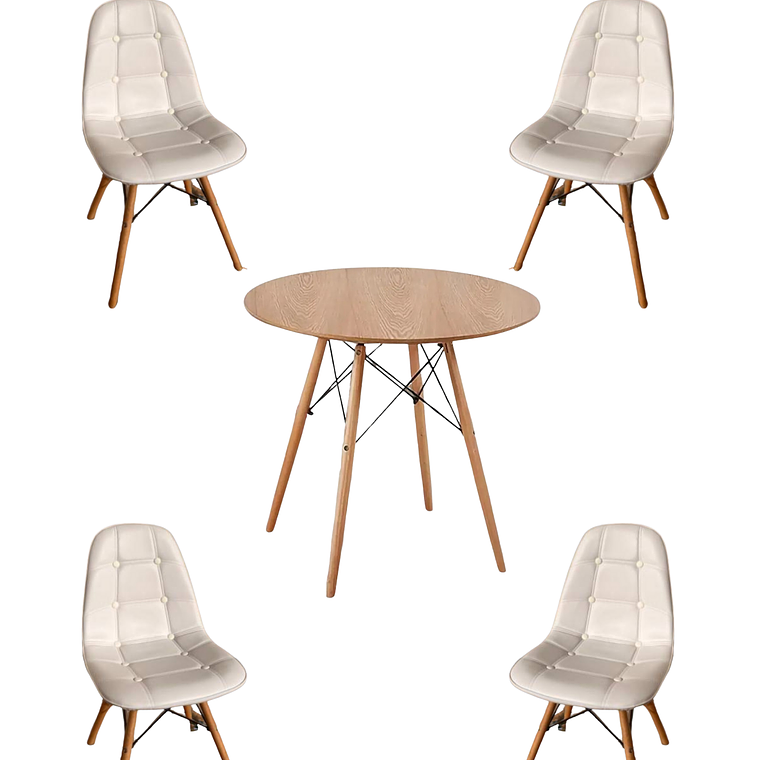 Comedor Mesa Redonda Melamina Eames Madera + Sillas Buckle 5