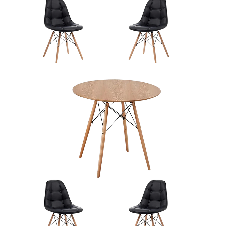 Comedor Mesa Redonda Melamina Eames Madera + Sillas Buckle 6