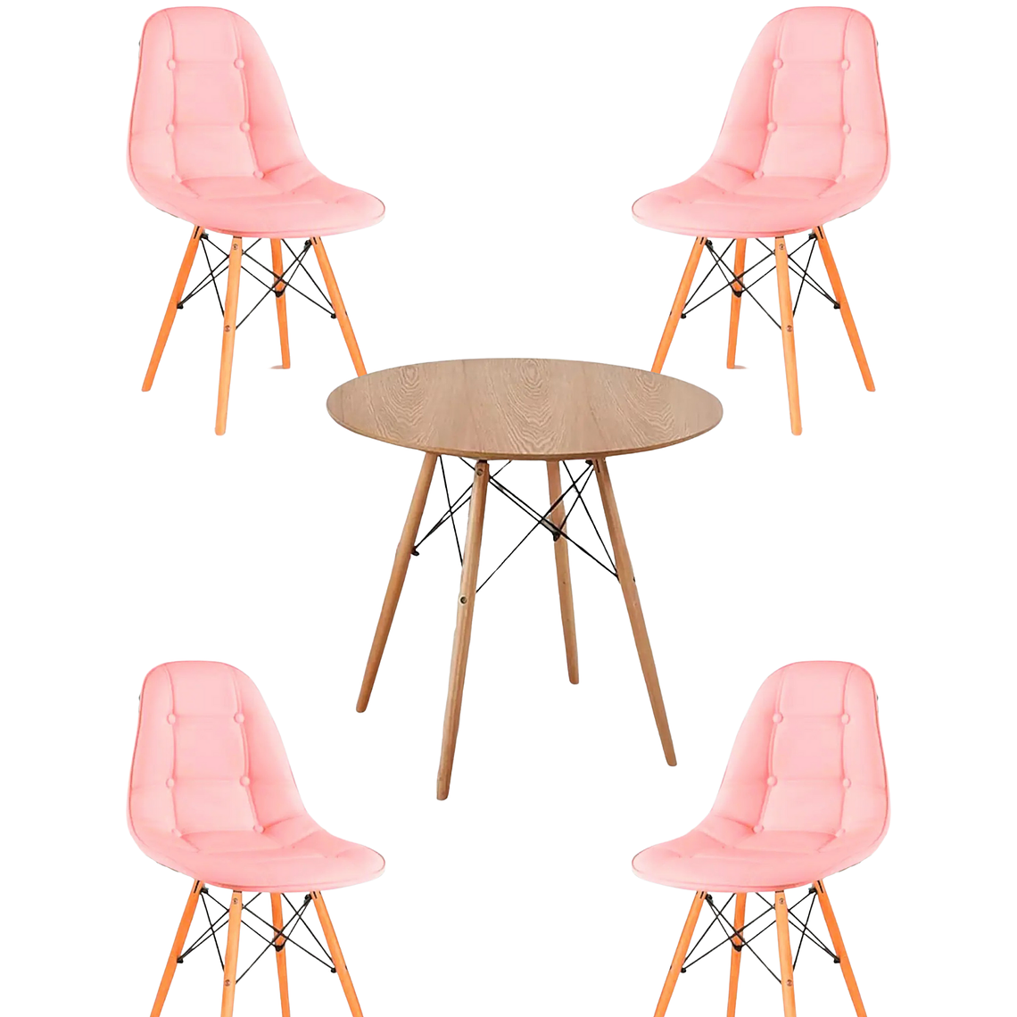 Comedor Mesa Redonda Melamina Eames Madera + Sillas Buckle 7