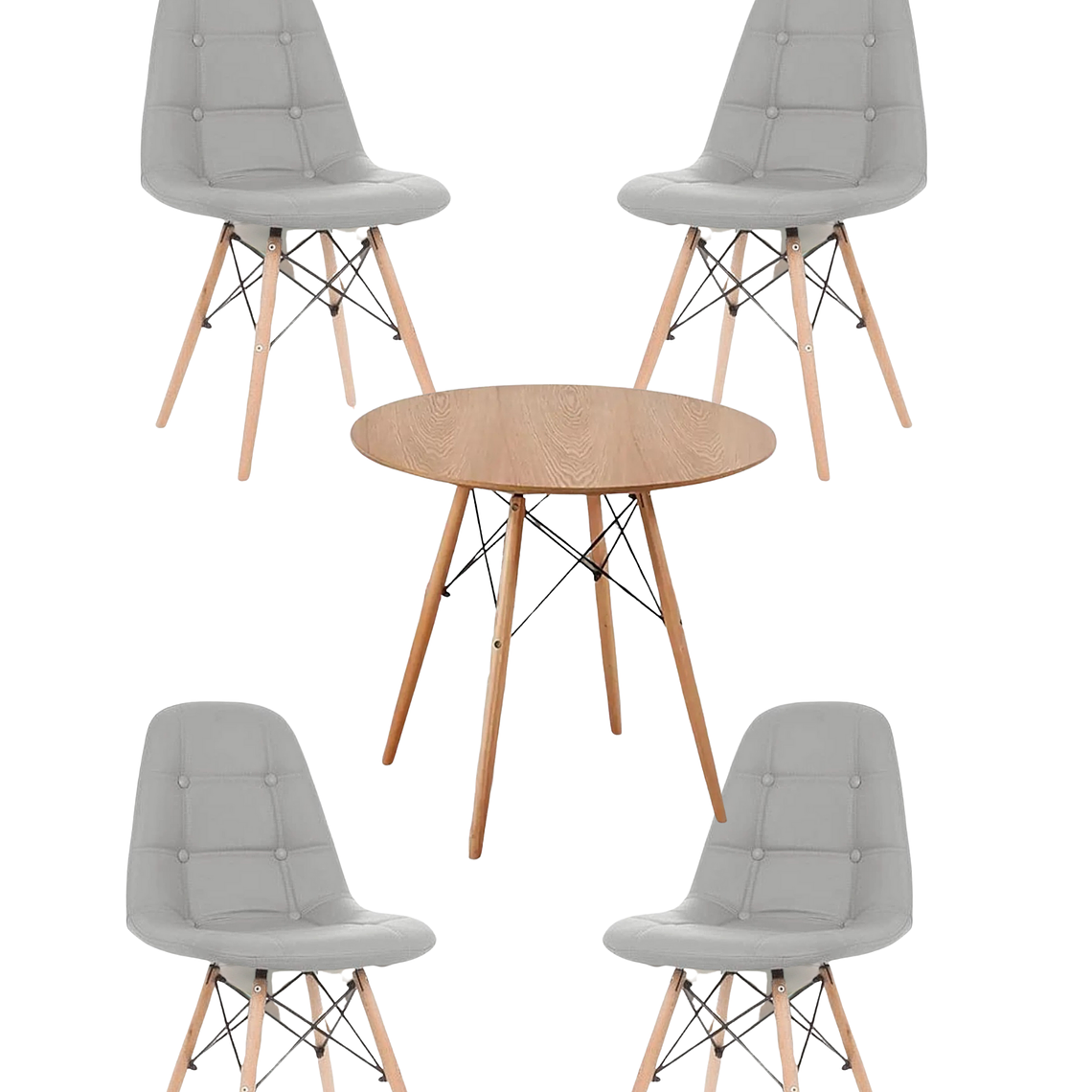 Comedor Mesa Redonda Melamina Eames Madera + Sillas Buckle 8