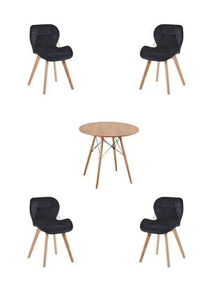 Comedor Mesa Redonda Melamina Eames Madera + Sillas Radar Velvet