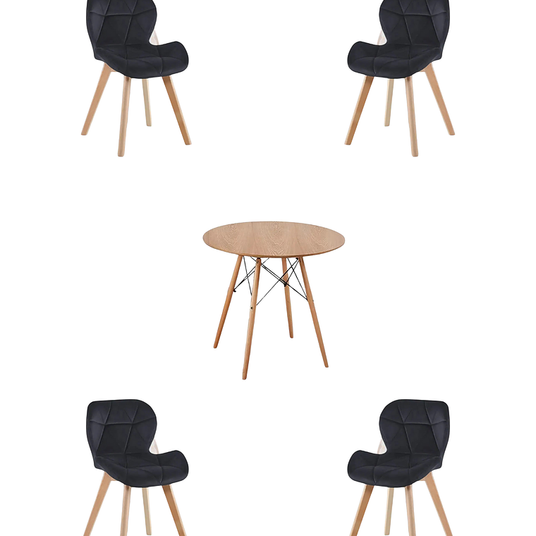 Comedor Mesa Redonda Melamina Eames Madera + Sillas Radar Velvet 2