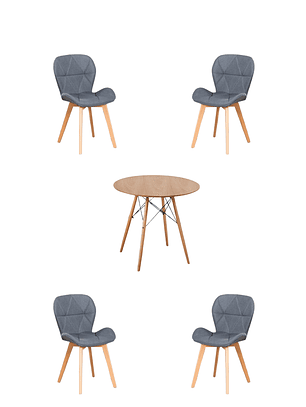 Comedor Mesa Redonda Melamina Eames Madera + Sillas Radar Velvet