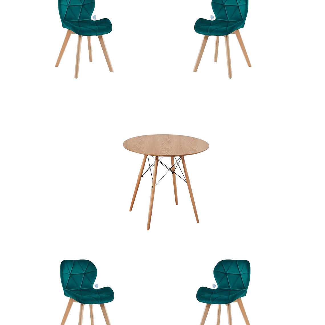 Comedor Mesa Redonda Melamina Eames Madera + Sillas Radar Velvet 4