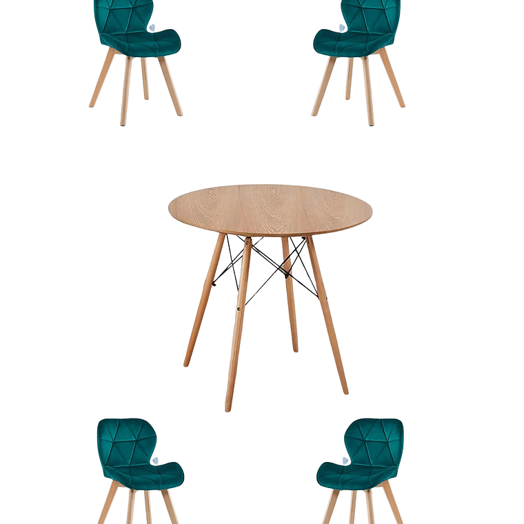 Comedor Mesa Redonda Melamina Eames Madera + Sillas Radar Velvet 8