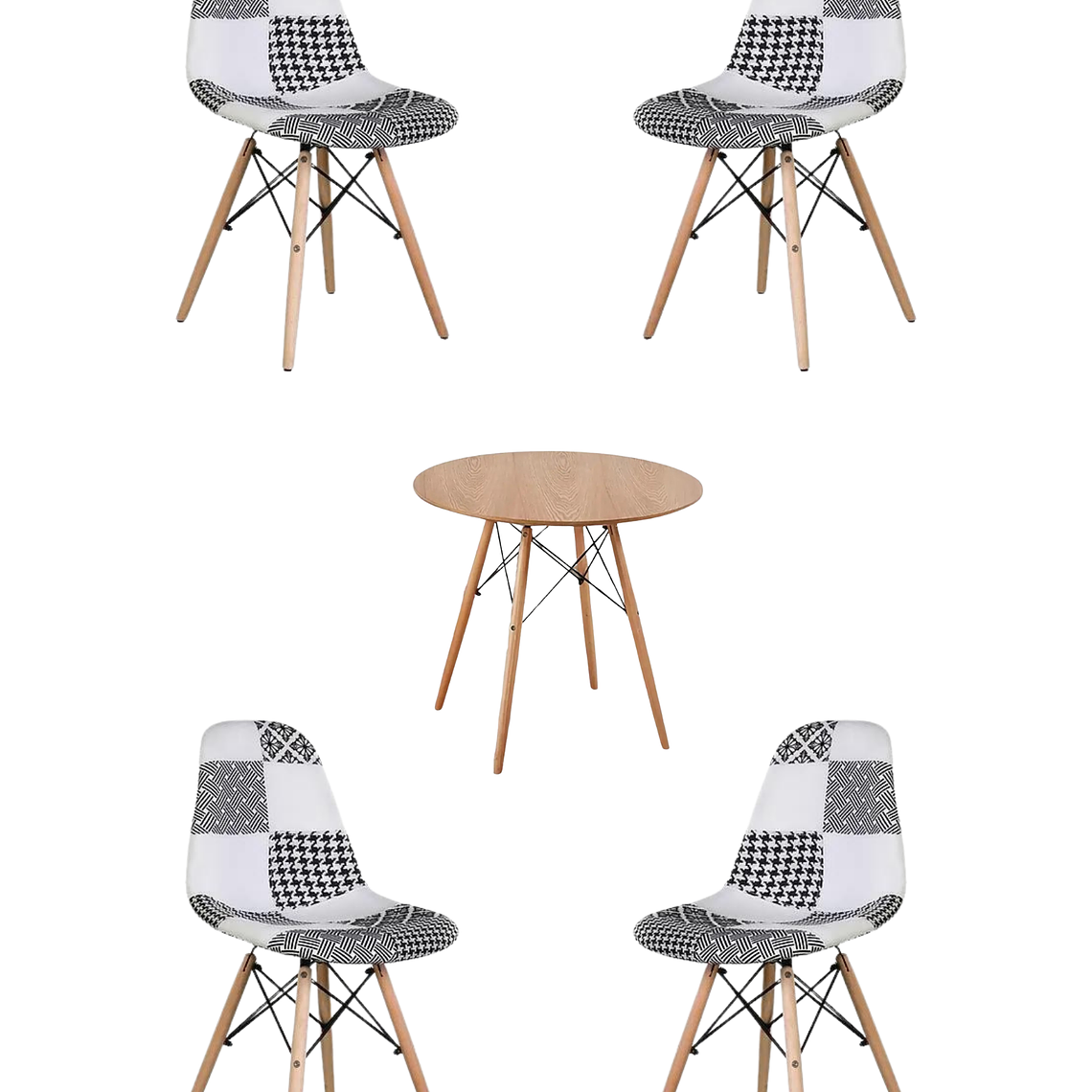 Comedor Mesa Redonda Melamina Eames Madera + Sillas Patchwork 2