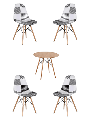 Comedor Mesa Redonda Melamina Eames Madera + Sillas Patchwork