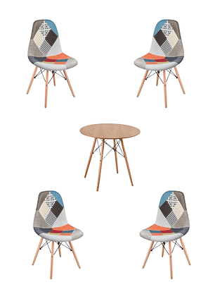 Comedor Mesa Redonda Melamina Eames Madera + Sillas Patchwork