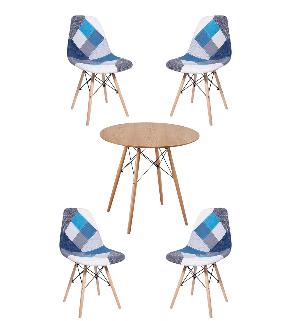 Comedor Mesa Redonda Melamina Eames Madera + Sillas Patchwork