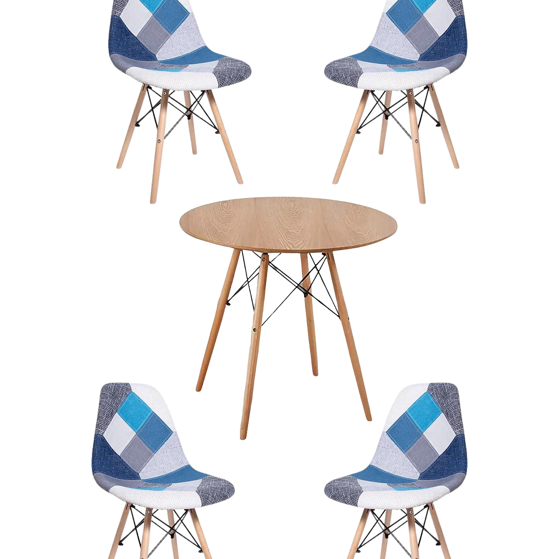 Comedor Mesa Redonda Melamina Eames Madera + Sillas Patchwork 5