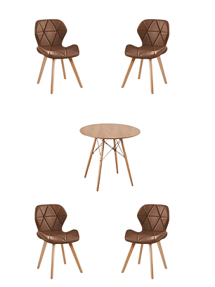 Comedor Mesa Redonda Melamina Eames Madera + Sillas Radar Fiori