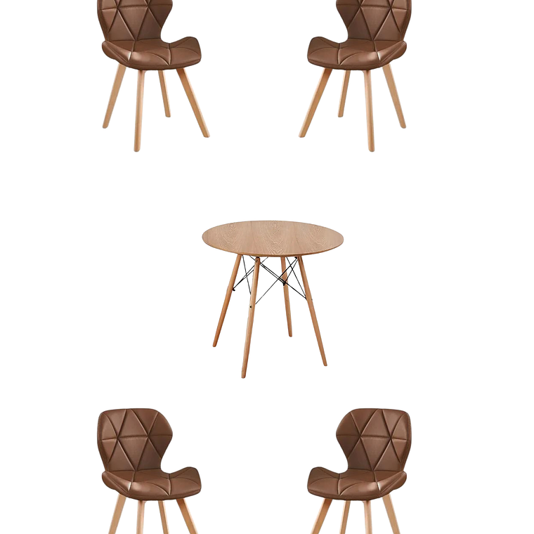 Comedor Mesa Redonda Melamina Eames Madera + Sillas Radar Fiori 2