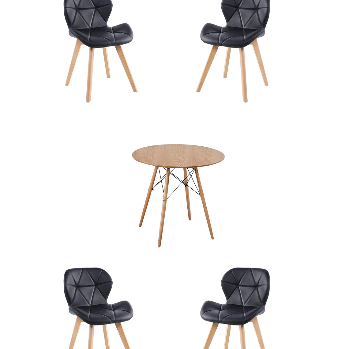 Comedor Mesa Redonda Melamina Eames Madera + Sillas Radar Fiori 3