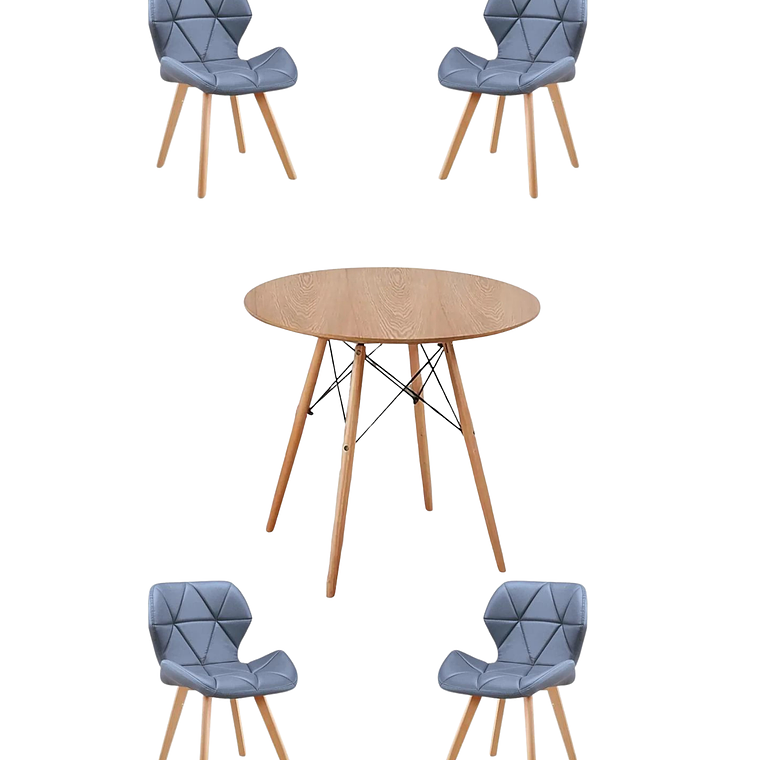 Comedor Mesa Redonda Melamina Eames Madera + Sillas Radar Fiori 7