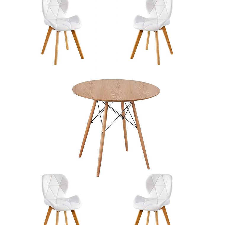 Comedor Mesa Redonda Melamina Eames Madera + Sillas Radar Fiori 8