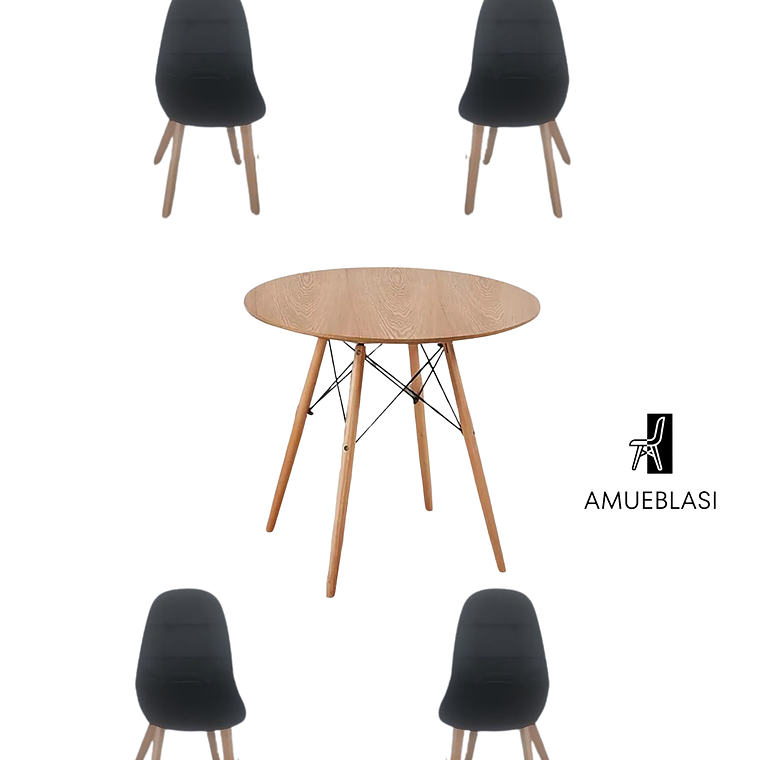 Comedor Mesa Redonda Melamina Eames Madera  + Sillas Capitone 5