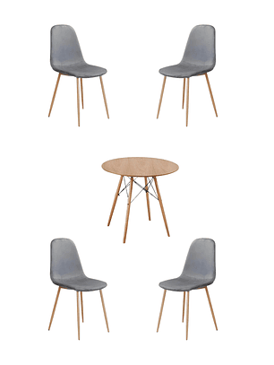 Comedo Mesa Redonda Melamina Eames Madera + Sillas Scoop