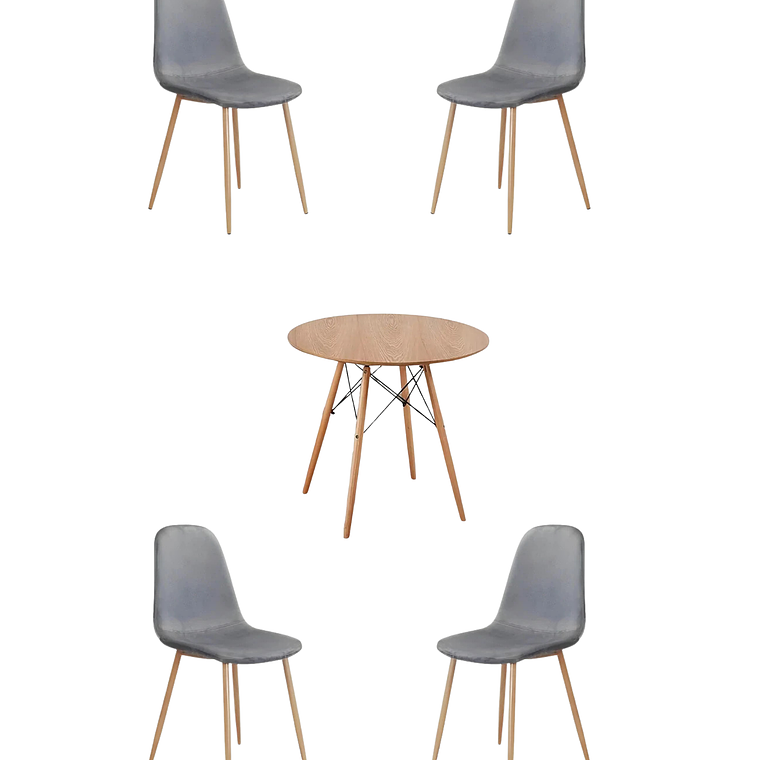 Comedo Mesa Redonda Melamina Eames Madera + Sillas Scoop 2