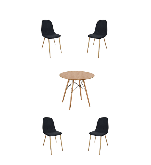 Comedo Mesa Redonda Melamina Eames Madera + Sillas Scoop - Negro