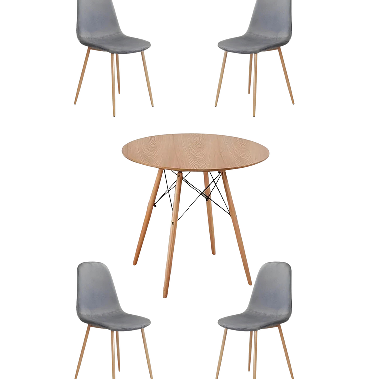 Comedo Mesa Redonda Melamina Eames Madera + Sillas Scoop 5