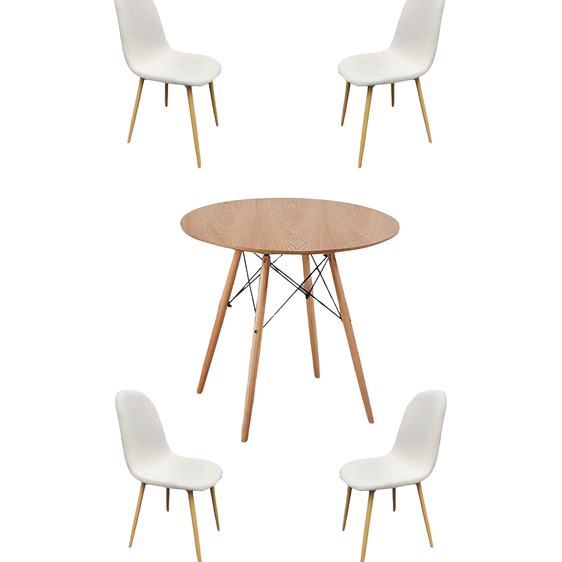Comedo Mesa Redonda Melamina Eames Madera + Sillas Scoop 1
