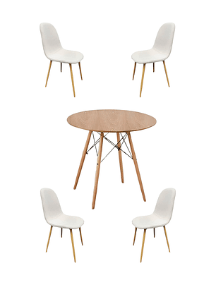 Comedo Mesa Redonda Melamina Eames Madera + Sillas Scoop