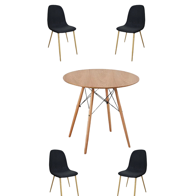 Comedo Mesa Redonda Melamina Eames Madera + Sillas Scoop 6