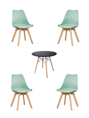 Comedor Mesa Redonda Melamina Eames Negra + Sillas Tulip