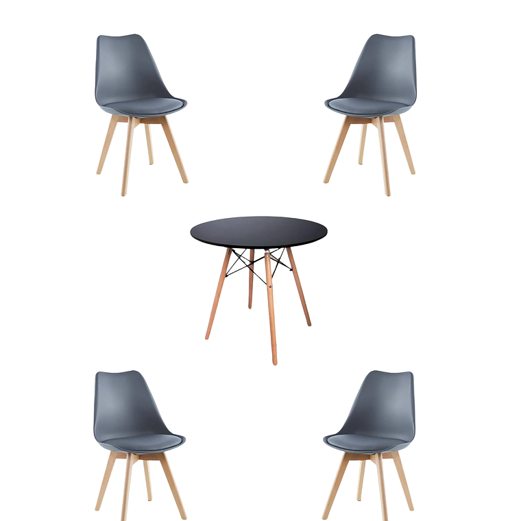 Comedor Mesa Redonda Melamina Eames Negra + Sillas Tulip 7