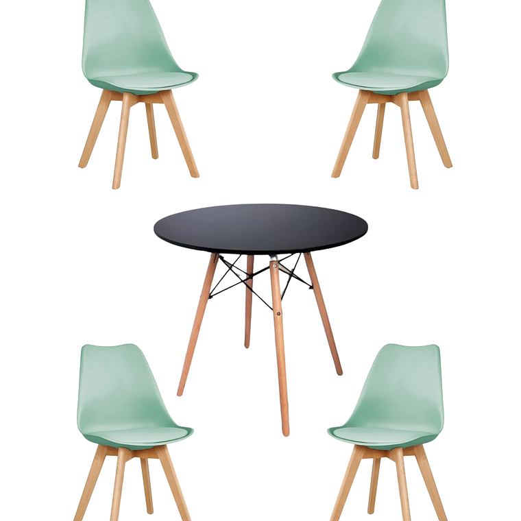 Comedor Mesa Redonda Melamina Eames Negra + Sillas Tulip 9