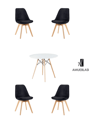 Comedor Mesa Redonda Melamina Eames Blanca 120 cm + Sillas Tulip Velvet