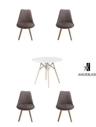 Comedor Mesa Redonda Melamina Eames Blanca 120 cm + Sillas Tulip Velvet