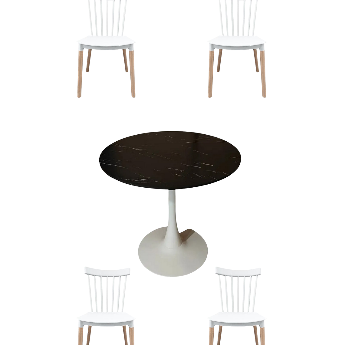 Comedor Mesa Redonda Tulip Cuarzo Negro + Sillas Windsor 2