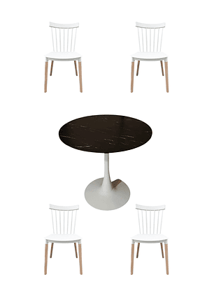 Comedor Mesa Redonda Tulip Cuarzo Negro + Sillas Windsor