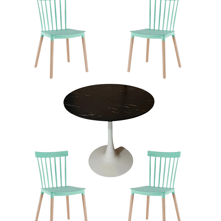 Comedor Mesa Redonda Tulip Cuarzo Negro + Sillas Windsor 3