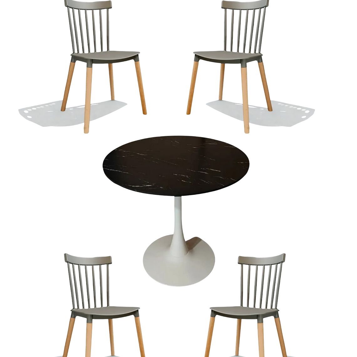 Comedor Mesa Redonda Tulip Cuarzo Negro + Sillas Windsor 4