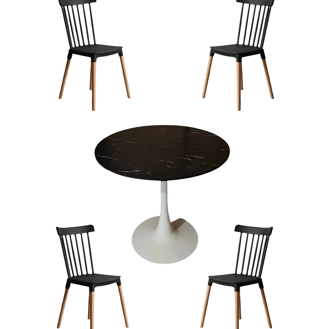 Comedor Mesa Redonda Tulip Cuarzo Negro + Sillas Windsor 5