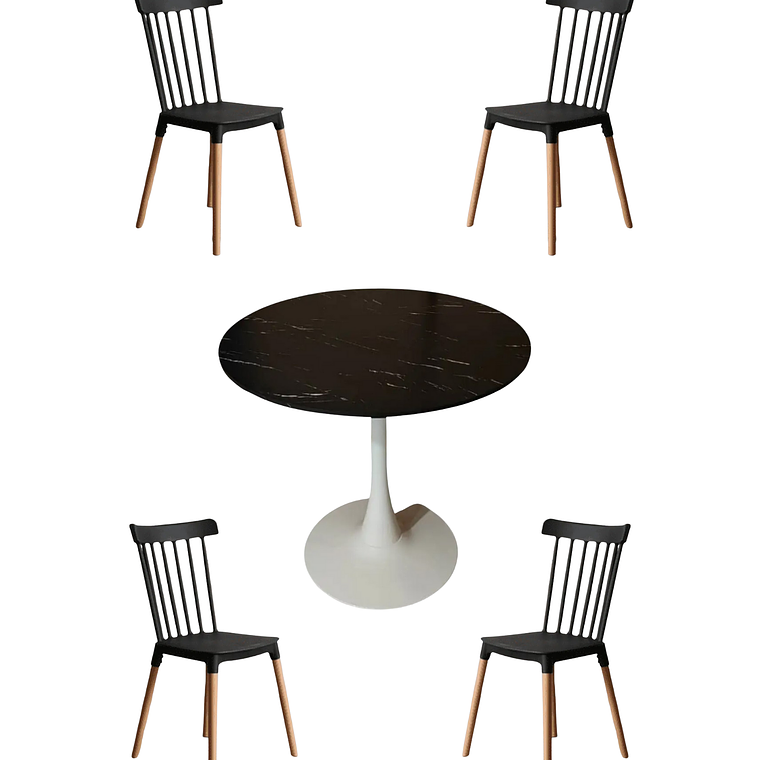 Comedor Mesa Redonda Tulip Cuarzo Negro + Sillas Windsor 5