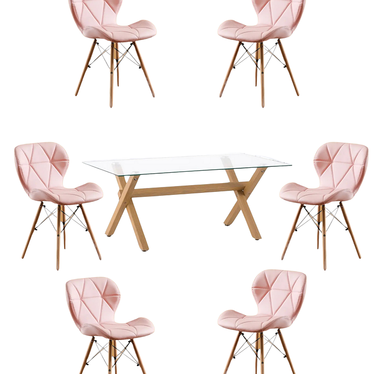 Comedor Mesa Rectangular Vidrio Elite 140x90 cm + Sillas Radar 5